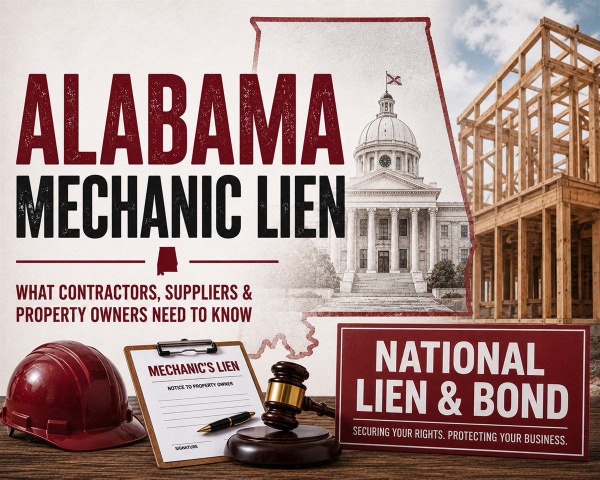 Alabama Mechanics Lien Law guide - notice requirements, lien statement deadlines by claimant type (6 months for original contractors, 4 months for subcontractors and suppliers, 30 days for day laborers), full price versus unpaid balance liens, contractor licensing, and the 6-month suit-to-enforce deadline.