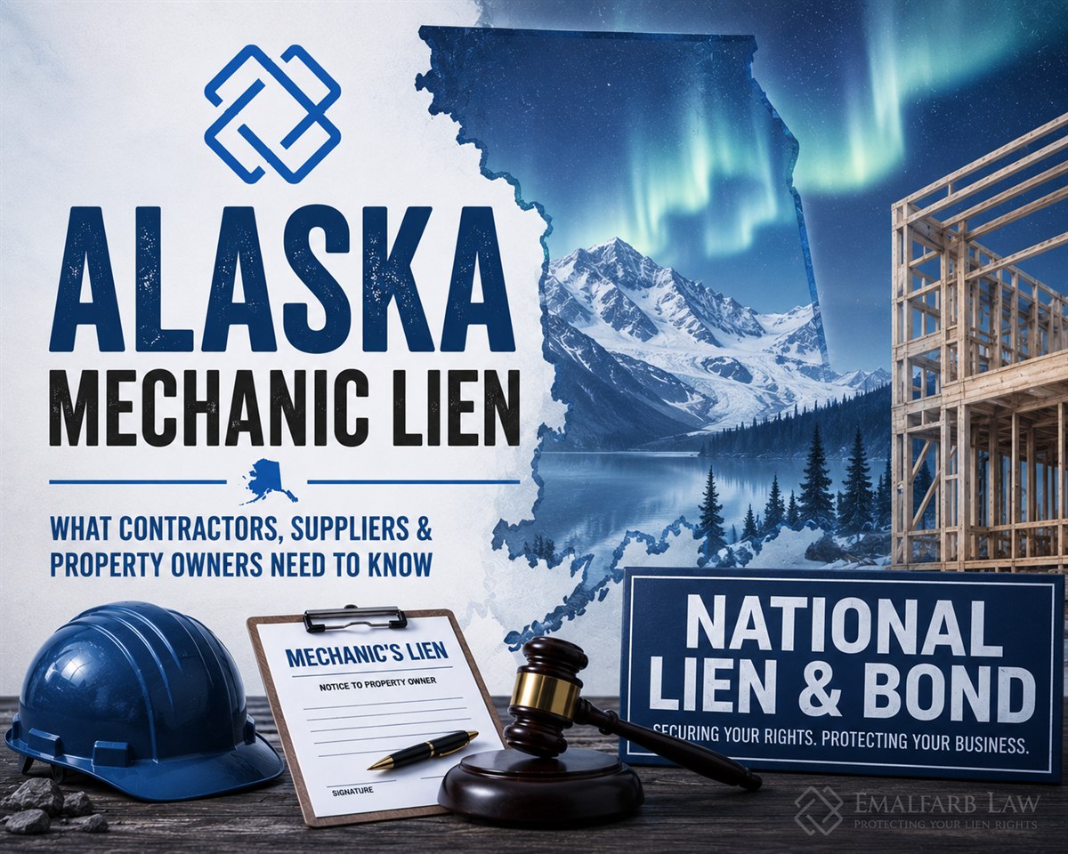 Alaska Mechanics Lien Law guide - the notice of right to lien, the 120-day claim-of-lien recording deadline, the 15-day notice-of-completion trap, contractor registration under AS 08.18, and the 6-month suit-to-enforce window.