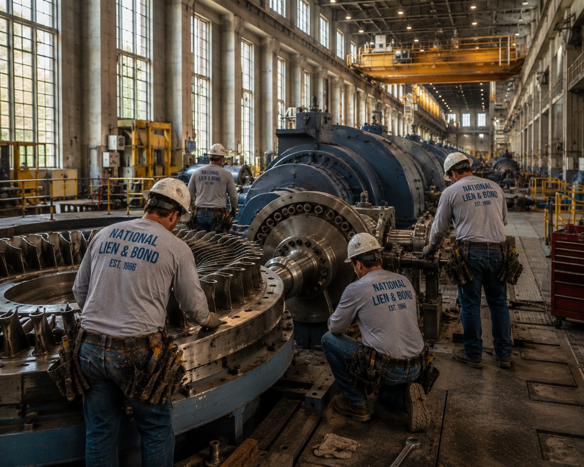 Millwrights servicing turbines in a TVA powerhouse turbine hall in Tennessee
