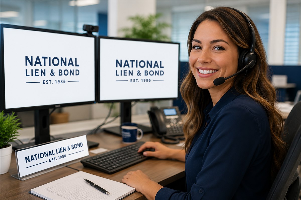Credit professional on a headset making a confident construction collections call at her desk