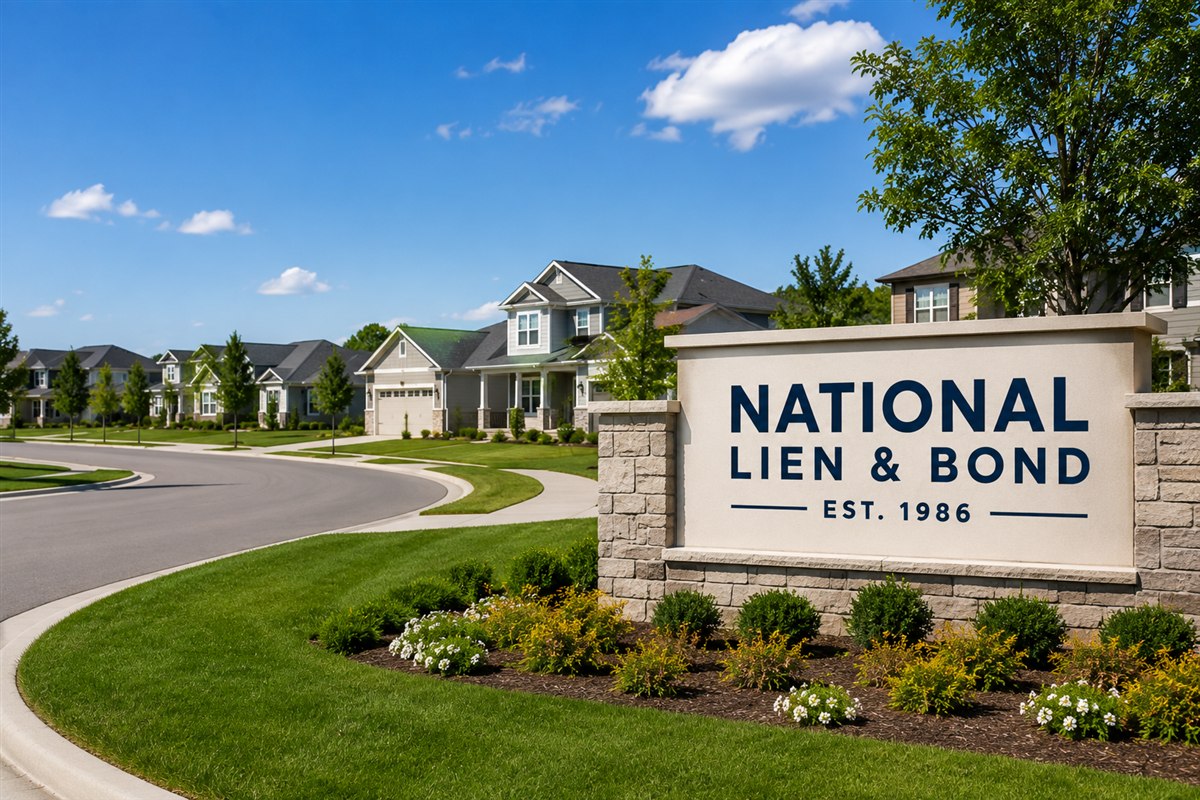 Entrance to a new residential subdivision where property owners may receive preliminary notices from contractors and suppliers